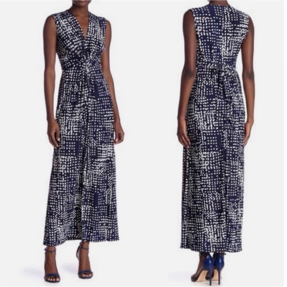 Eliza J Front Knot Polka Dot Sleeveless Dress